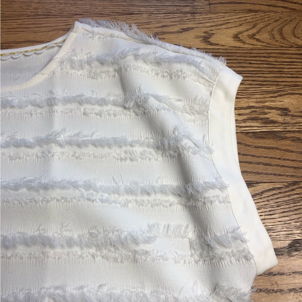 Anthropologie Maeve Barton Top Fringe Striped White Cream - Picture 4 of 8